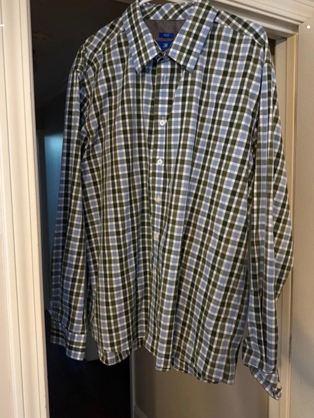 Egara Olive and Light Blue Plaid Button-Down Shirt NWOT